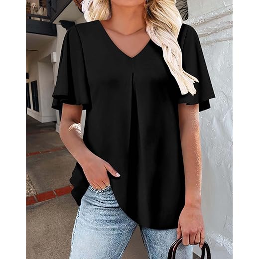 Camisetas femininas de verão 2025 manga curta com babados e gola V P-3GG