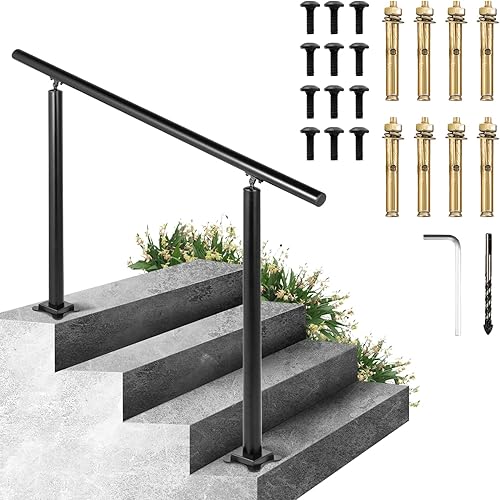 Miniatura 25 de VEVOR Kit de barandilla para escaleras al aire libre, pasamanos de 5 pies de 0 a 5 escalones, barandilla de aluminio negro de ángulo ajustable