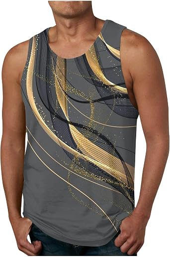 Mens T-Shirts & Tanks Summer Fashion Crewneck Sleeveless Muscle Workout Tank Top Casual Marble Print Graphic Tee