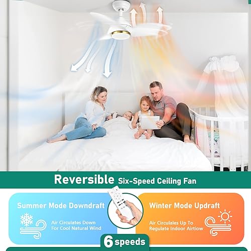 Miniatura 4 de YITAHOME Ventiladores de techo blancos con luces y control remoto, ventilador de techo pequeño y moderno de 26 pulgadas con motor silencioso CC