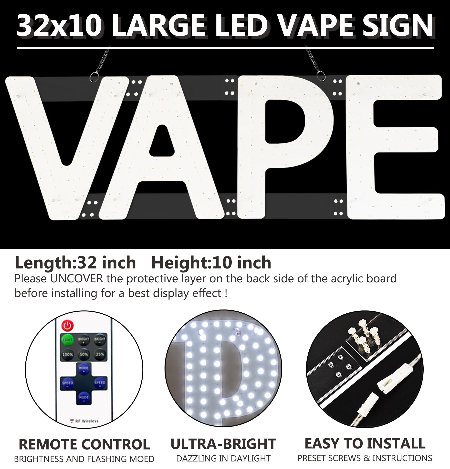Amazon.com : LED VAPE Sign for Business,32x10 inch Vape Smoke Sign Led for  Window Wall Door w/Remote Control VapeSmoke Smoking Shop Store : Office  Products
