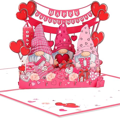 Tarjeta desplegable de gnomo de amor, tarjeta desplegable para el día de San Valentín, tarjeta desplegable para el día de San Valentín, tarjeta de