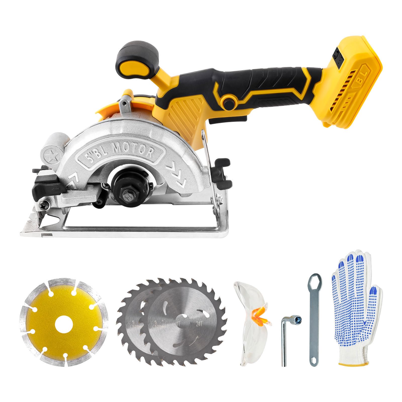 Sierra circular inalámbrica para sierras circulares eléctricas sin escobillas Dewalt de 18 V 20 V, 1000 W y 6200 RPM con 3 hojas de sierra de 125 mm, bisel de 0 a 45°, profundidad de 32 mm para madera