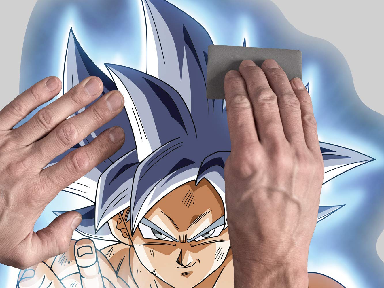 Vinilo de Pared Tamaño Real Dragon Ball Super Goku Ultra Instinto Onda Vital Producto Oficial | 111x170 cm |Vinilo para Paredes | Producto Original | Vinilo Adhesivo | Mural | Decoración Hogar | DBS