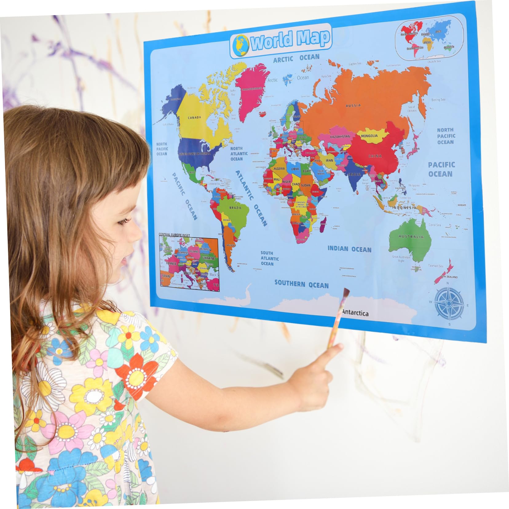 NUOBESTY 4blätter Weltkarte Poster Für Mädchen Bunte Wandkarte Geografischen Im Kindergarten Und Vorschule Für Klassenzimmer Und Kinderzimmer Stil Zufällig