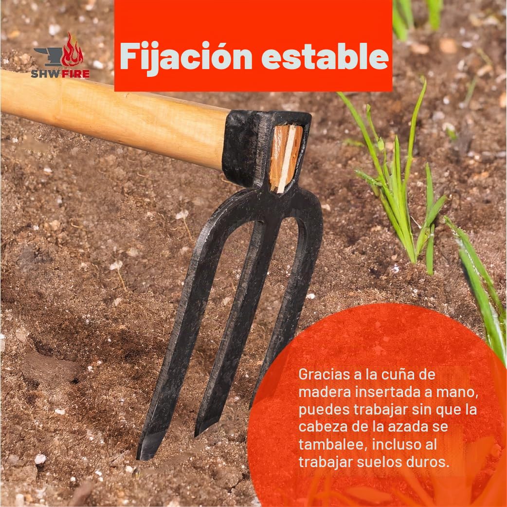 SHW-FIRE Karst 59056 - Azada de jardín (3 dientes, punta con mango de madera de fresno, 135 cm)