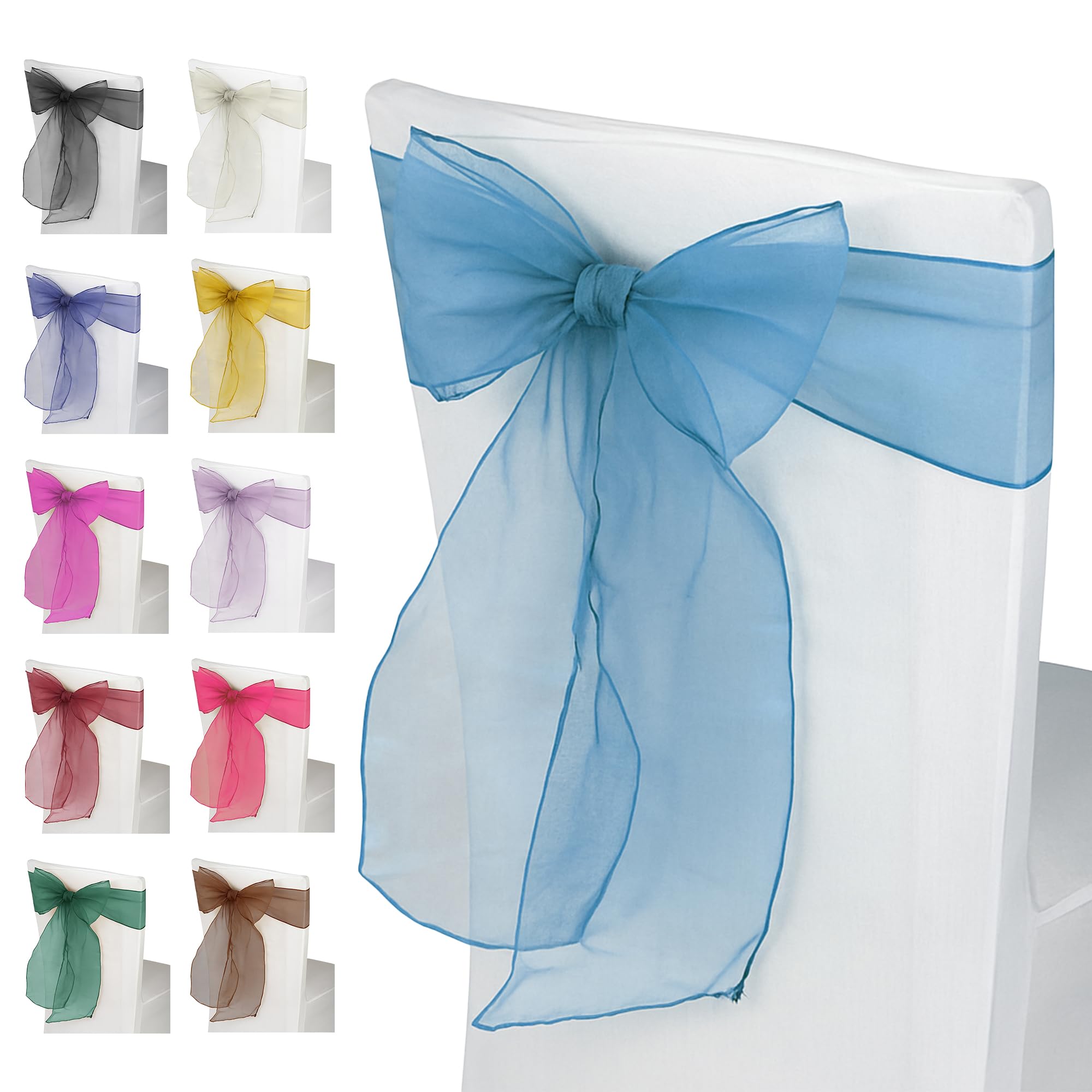 Fascia Per Sedia In Organza Lilla - 25 Pezzi Da 17x280 Cm - Fiocco Per Matrimoni, Banchetti E Compleanni - 2