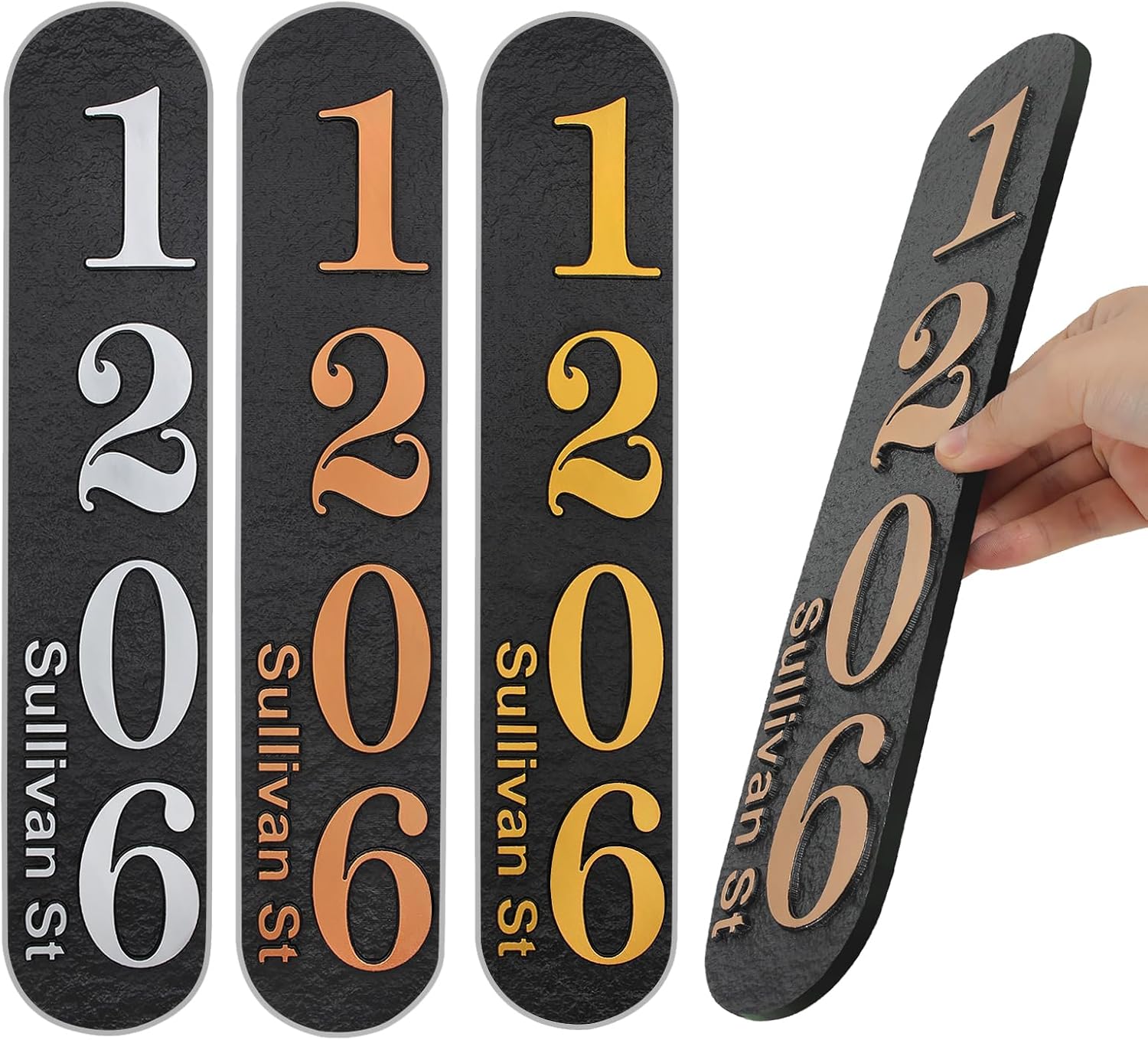 Custom Address Plaque Sign Clear Font - Vertical Address Numbers for House,House Numbers for Outside,UV Protection Metal Option Engraved 16.5 x 3 inch (Style 1)