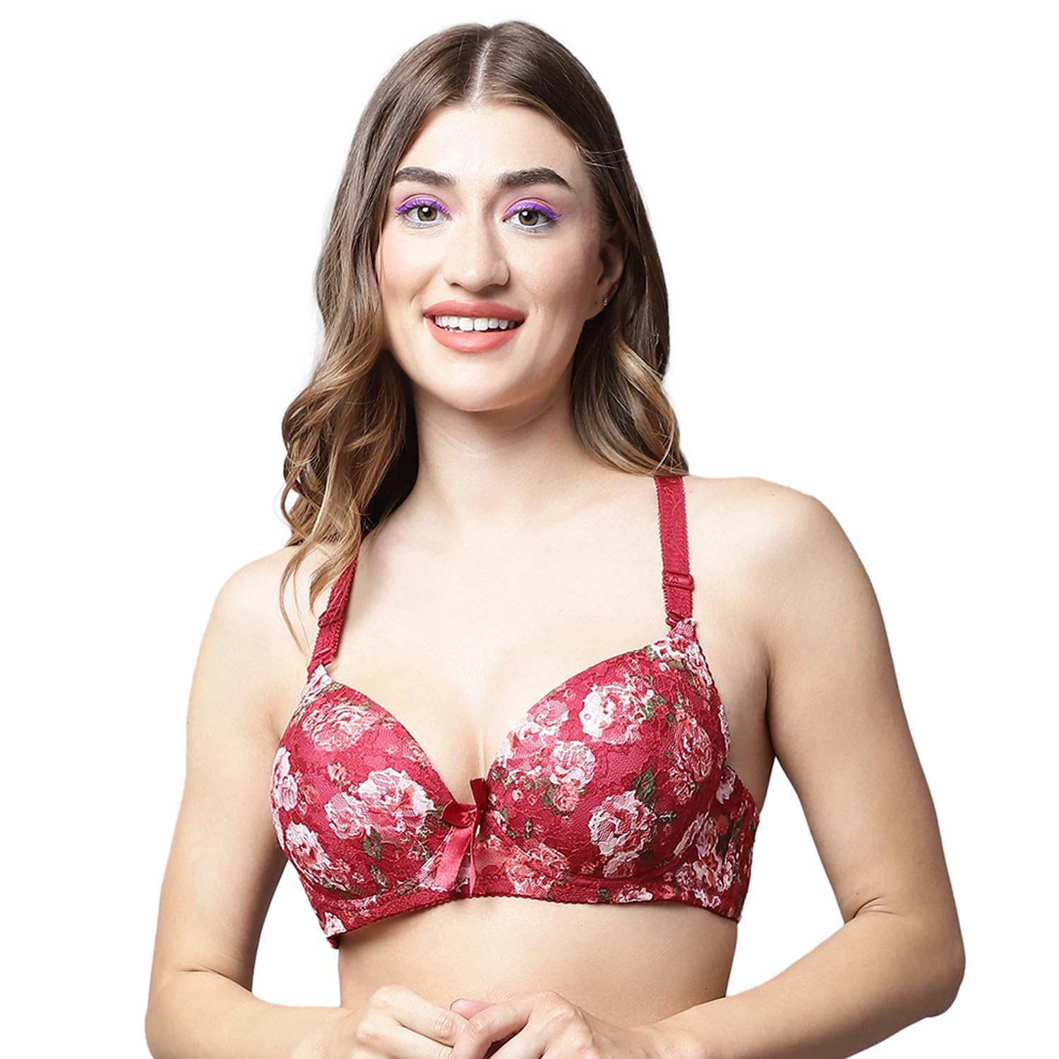 quttos Lightly Padded Floral T-Shirt Bra with Bows-picture-14