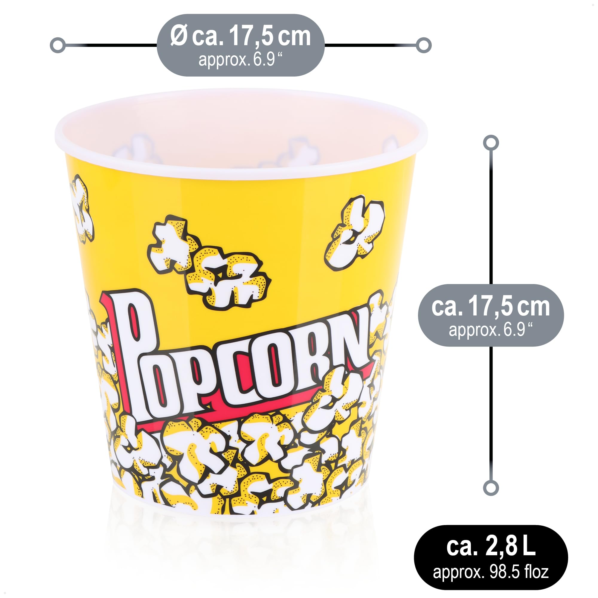 COM-FOUR® 8x wiadro na popcorn XL, miska na popcorn, kubek na napoje | maly kubek na popcorn na idealny wieczór filmowy w domu - 2,8 litra