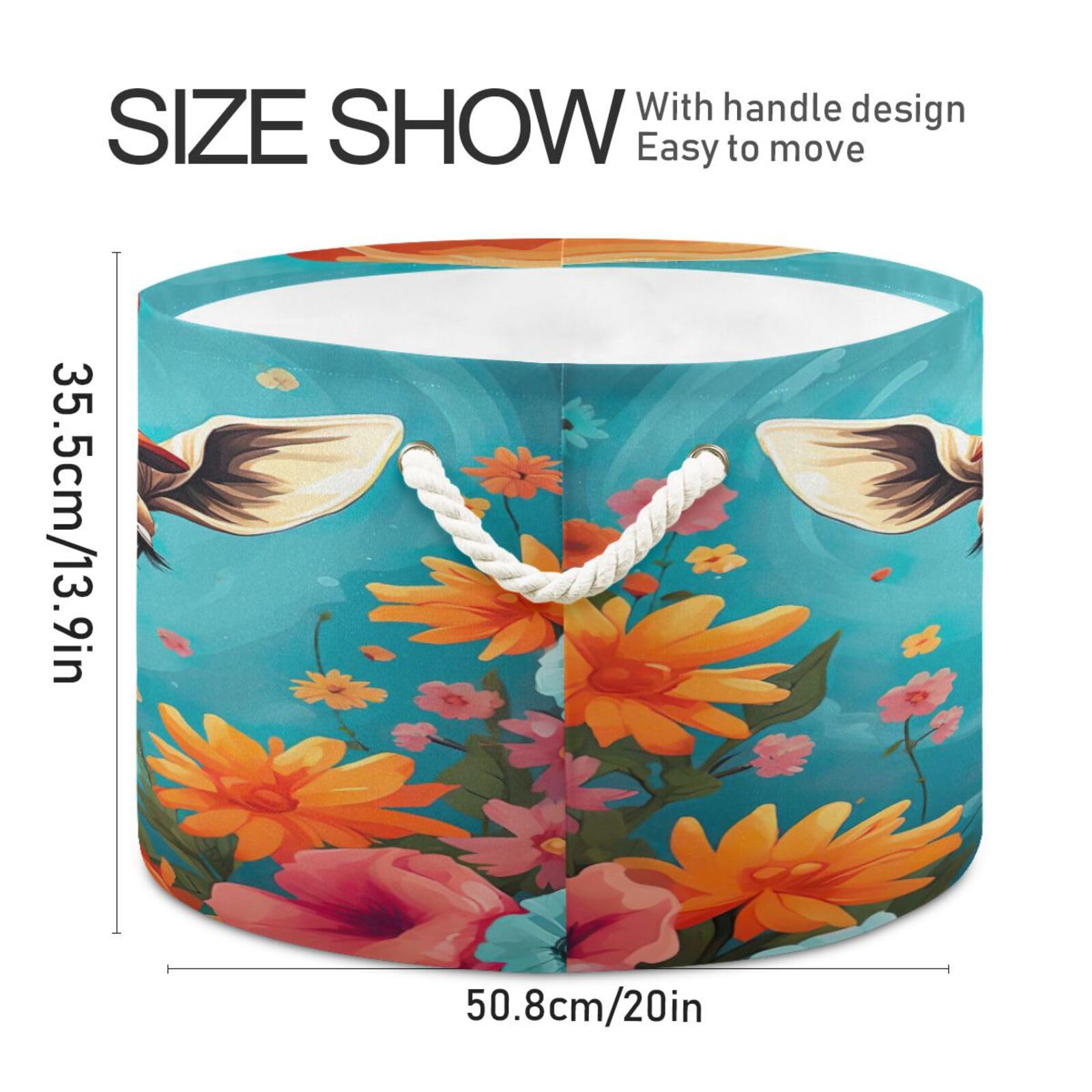 Round Cute Giraffe Flower Storage Basket Large Organizer Bin Laundry Hamper Toy Storage Basket with Handle for Nursery Clothes Toys 202b4193