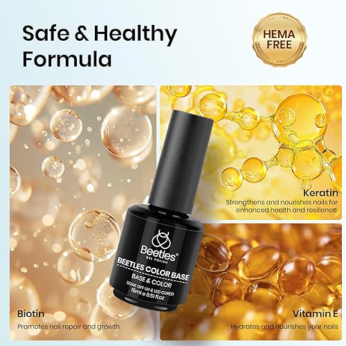 Miniatura 46 de beetles Gel Polish Capa base de gel, 0.5 fl oz, base de esmalte de uñas de gel prebond de larga duración, capa base de lámpara de uñas UV, fórmula