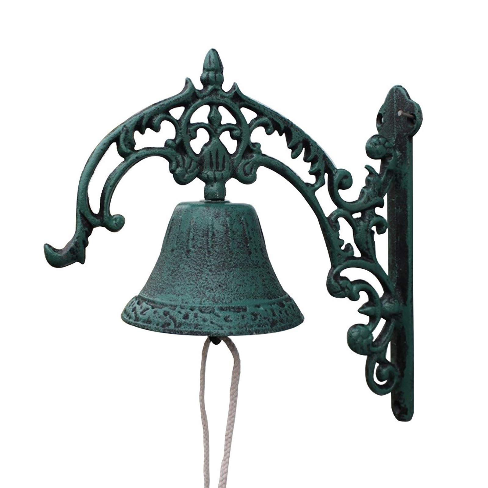 Timbre de puerta de hierro fundido Campana de cena, cartel de hierro fundido Retro europeo, timbre de mano, campana de hierro, decoración de pared de jardín, regalo, campana de hierro fundido de 11x5,