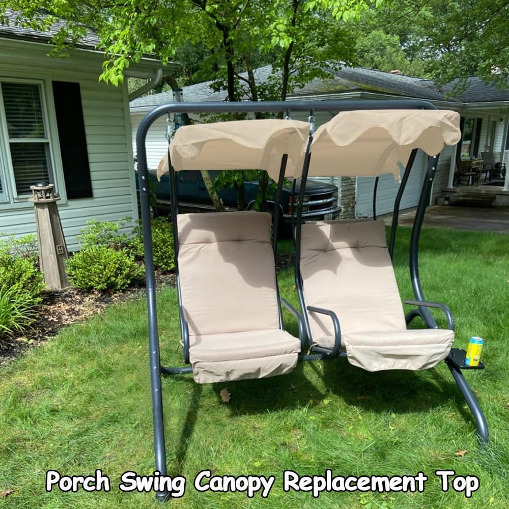 2 Person Porch Swing Canopy Replacement Top Waterproof Outdoor Two Seater Garden Swing Seat Canopy Covers (2 Piece)