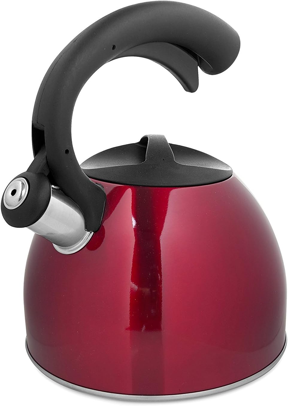 2-1/2 quart Stainless Steel Metallic Tea Whistling Kettle with Trigger Spout, Large, Red
