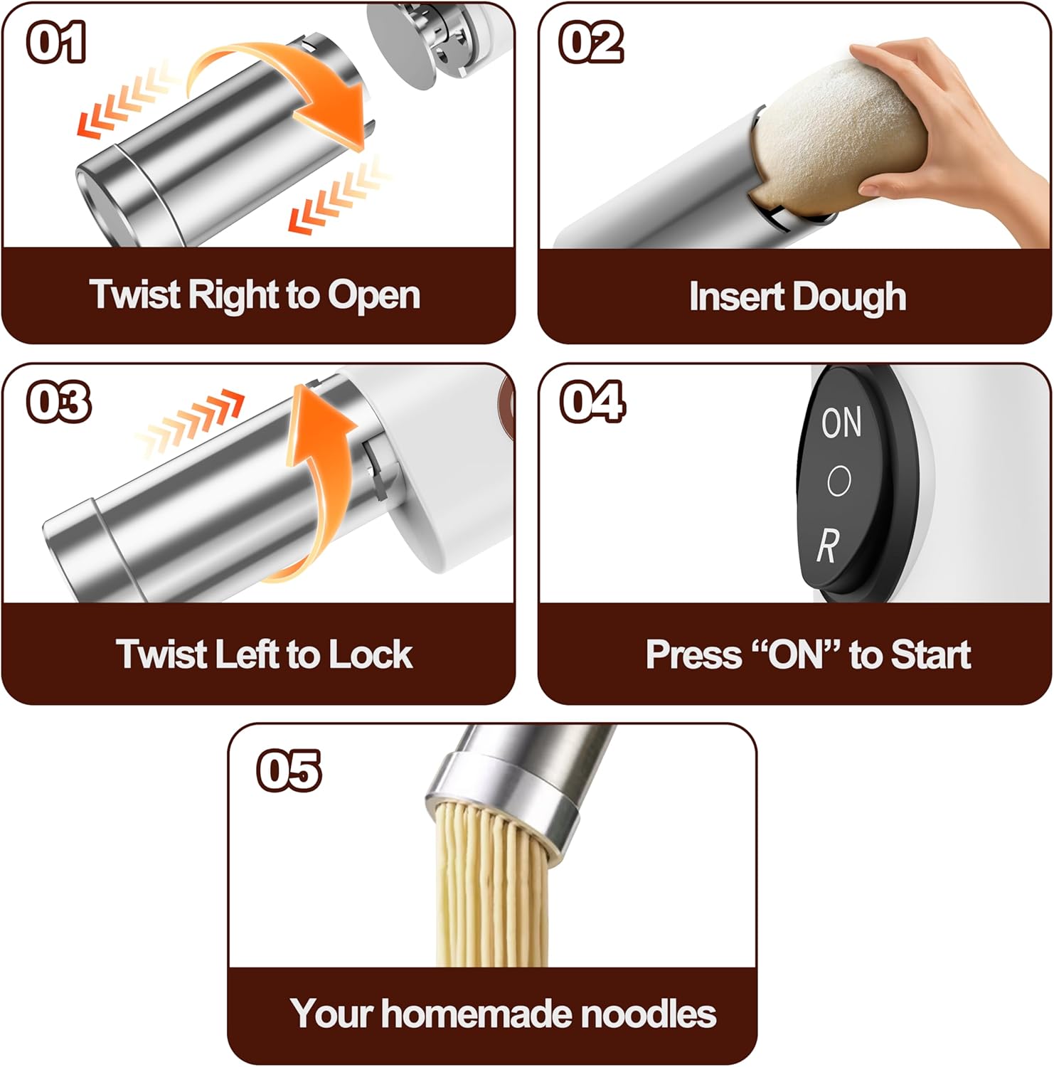 Electric Pasta Maker Machine 5 in 1 Cordless Handheld Automatic Noodle Maker for Homemade Spaghetti Making Tool Durable and Compact DIY Pasta Press in the Kitchen White