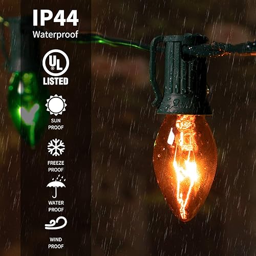 Miniatura 3 de C9 Juego de luces de cadena de Navidad transparente, luces de árbol de Navidad, luces de techo al aire libre para patio, jardín, vacaciones,