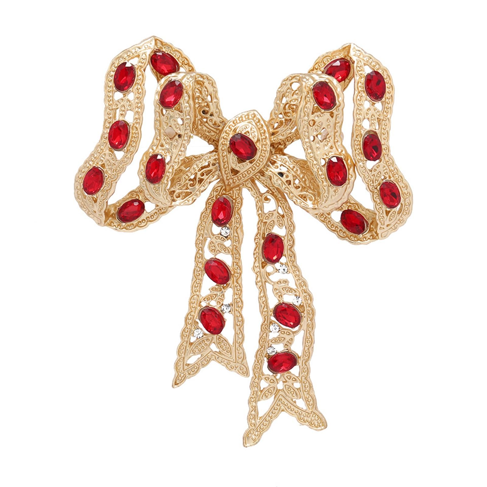 Broche de lazo vintage con diamantes de imitación para mujer, pin artístico retro de cristal rojo para abrigo de invierno elegante