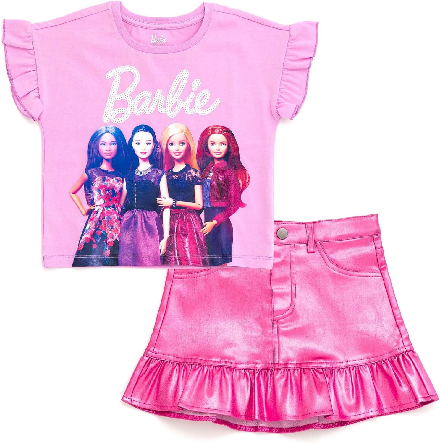 Barbie Girls T-Shirt and Metallic Skirt Toddler to Big Kid Sizes (2T - 14-16)