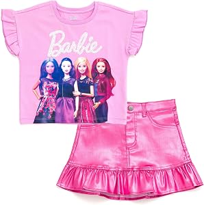 Barbie Girls' Sequin T-Shirt and Metallic Skirt Set Toddler…