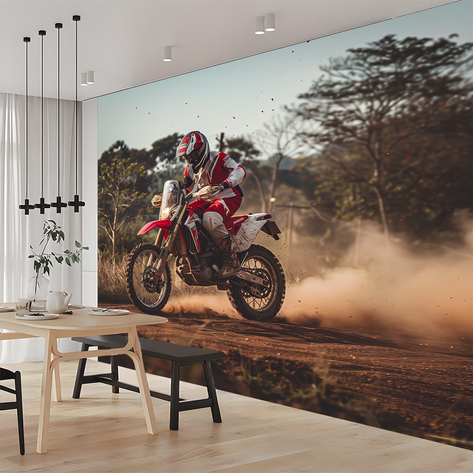 Papier peint intissé 3D motocross au design spectaculaire pour décoration chambre