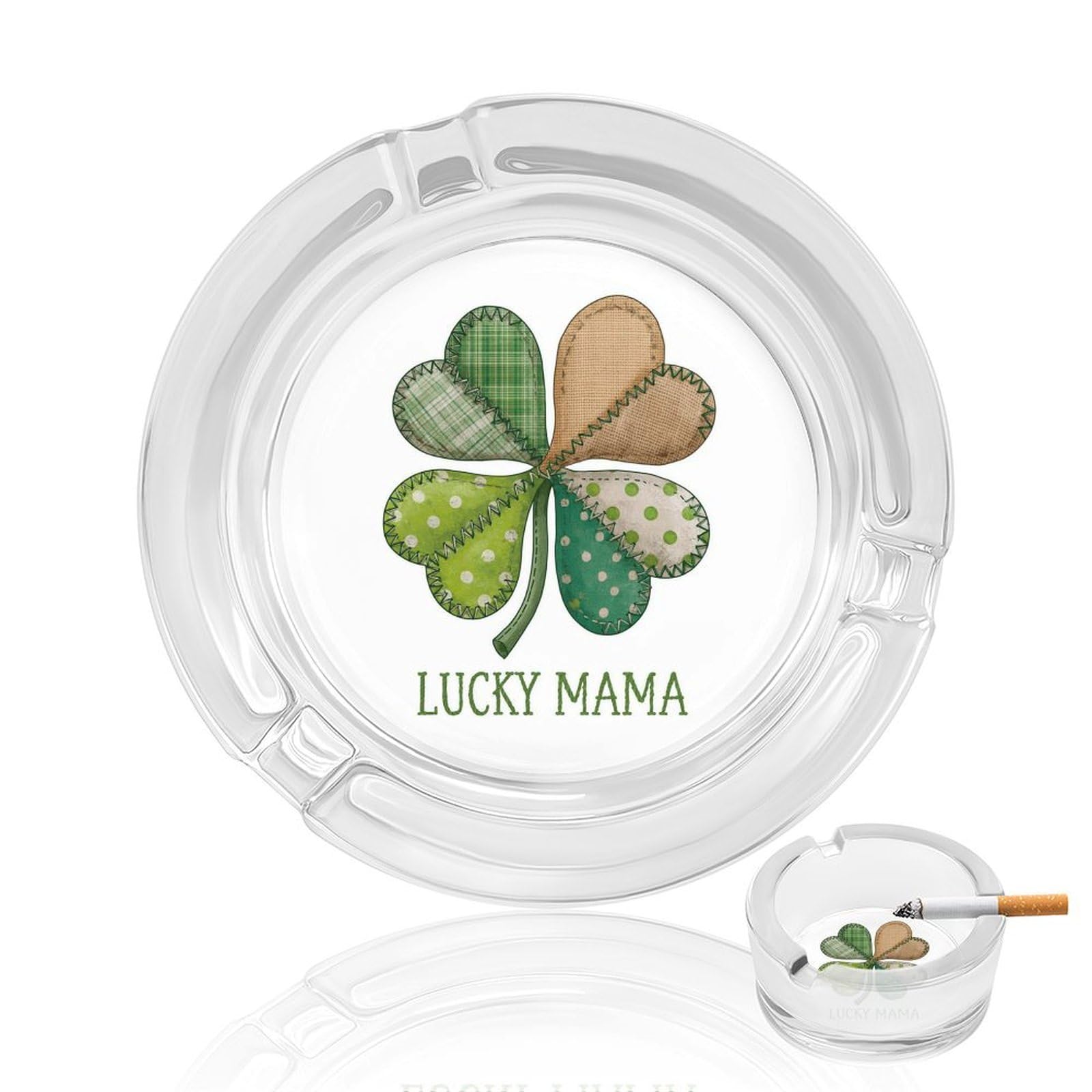 Four-leaf Clover Patchwork LUCKY MAMA Glass Ashtray for Cigarettes Portable Decorative Ash Trays for Home Office Decor