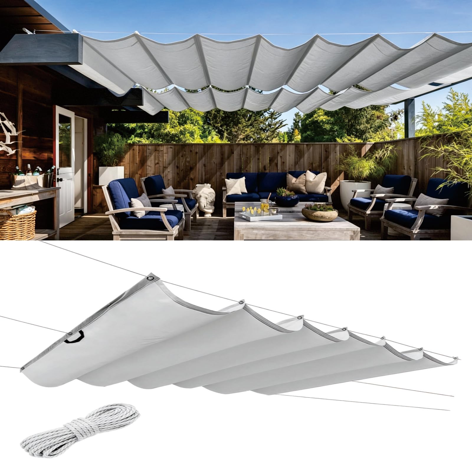 Voile d'ombrage vague rétractable imperméable anti-UV pour extérieur