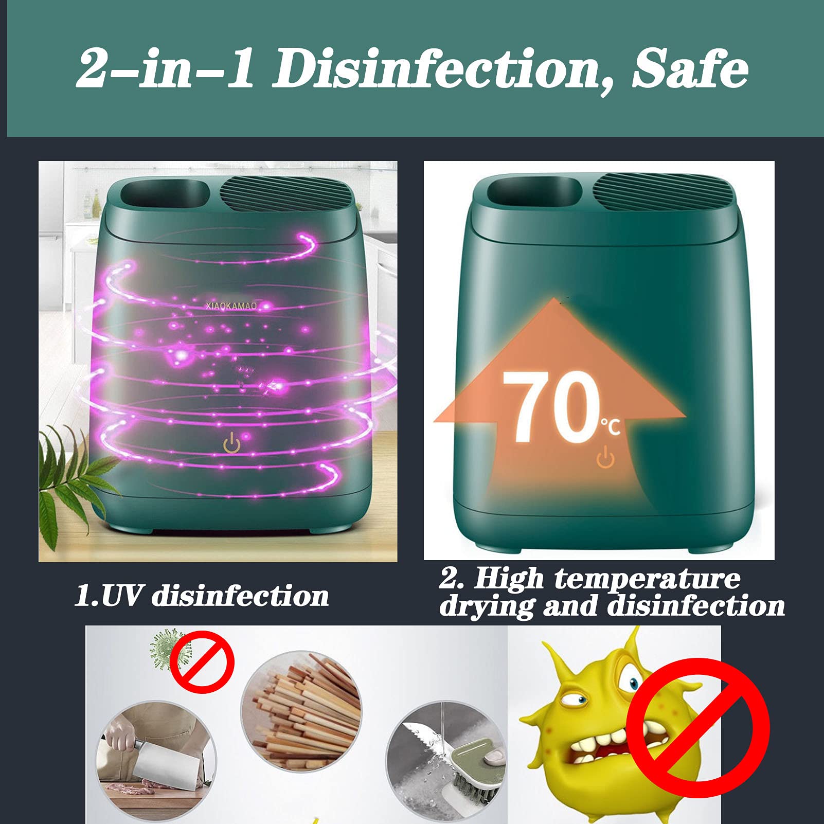 Estante de secado para utensilios de cocina con desinfección UV, bajo consumo de energía, diseño extraíble para una fácil limpieza, organizador de cuchillos y tenedores