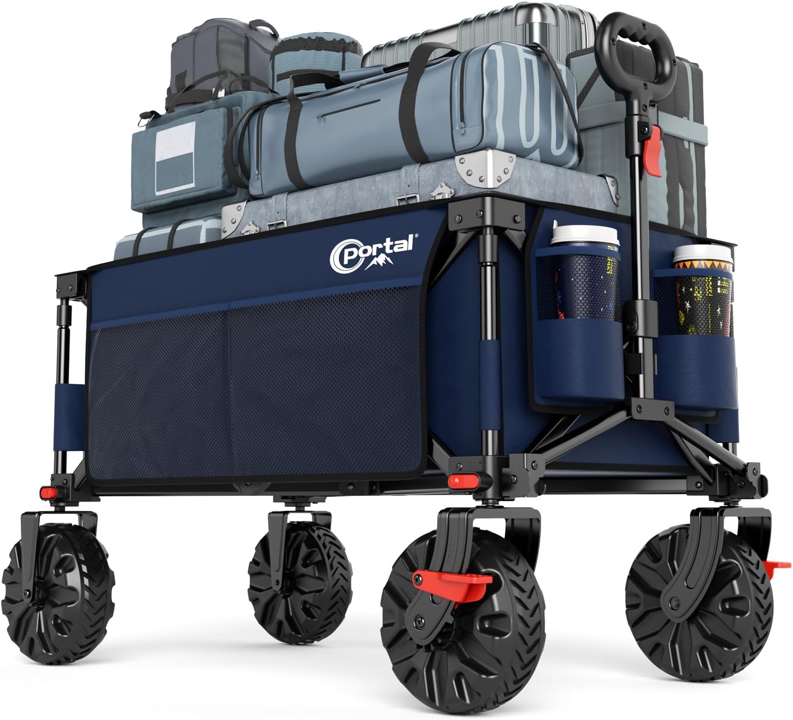 Beach Trolley on Wheels for Sand with Brakes All Terrain Big Wheels Festival Camping Trolley Folding Beach Wagon Garden Trolley Supports 110kg Heavy Duty Collapsible