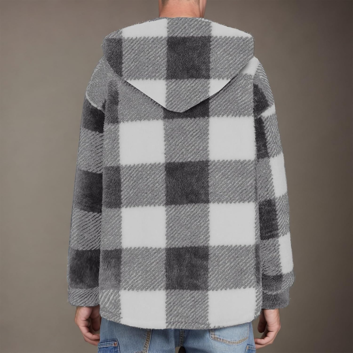 Mens Sherpa Lined Plaid Flannel Button Up Jacket Fall Winter Fleece Coat Warm Casual Shirt Jackets with Pockets