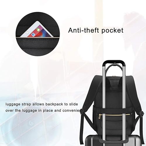 Miniatura 3 de MOSISO Mochila para computadora portátil para mujeres y hombres, 15.6-16 pulgadas, antirrobo, a la moda, informal, con puerto de carga USB y correa