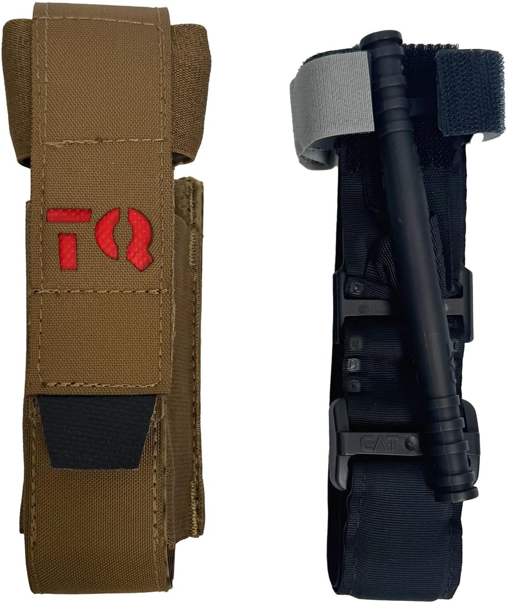 Rescue Essentials CAT GEN7 Tourniquet with Universal Tourniquet Holder Gen2, 7" x 2" x 2", Tan with Black Tab — Belt/Vest Mount Trauma/Tactical Medical Kit, 1-Pack (TQ Plus Holder)