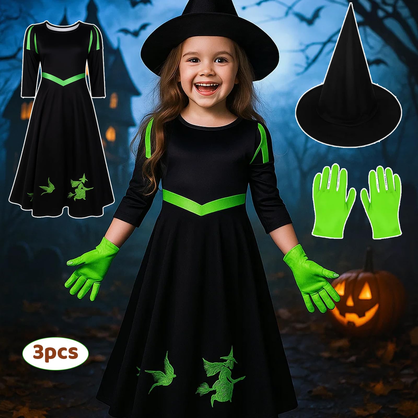 BFSYRR Wizard Costume, 3 Pcs Halloween Costume Accessories Include Wizard Hat with Robe and Gloves - Image 3