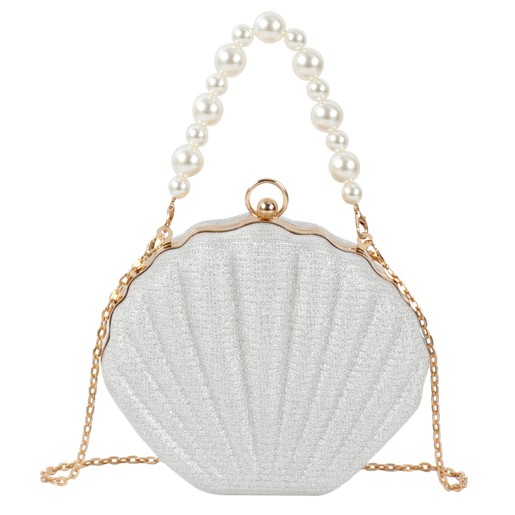 Women Seashell Evening Bag Purse Mermaid Chain Strap Clutch Handbag Shoulder Bag (Q-Silver)