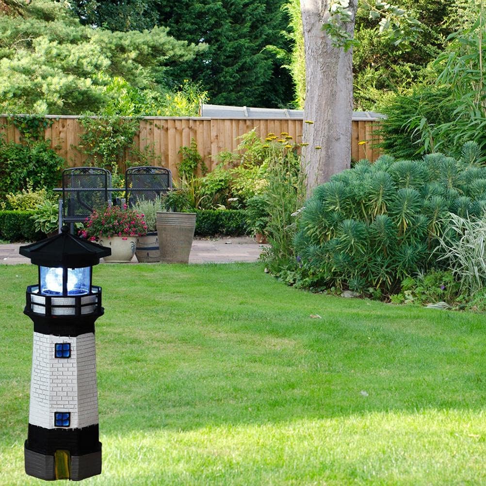 GLOGLOW Solar Lighthouse Light, Solar Lighthouse Outdoor Solar Led Lamp Landscape Lighting for Garden Landscape Outside Yard (Black)