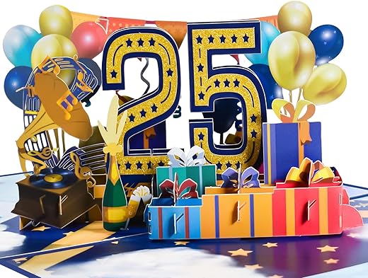 GREETING ART 25th Birthday Pop Up Card for Son Daughter,25th Birthday Cards Decorations for Men Women,25 Years Old Bday Card,25th Anniversary Card…