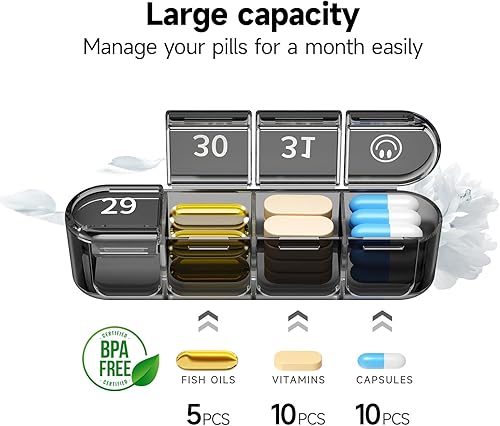 Miniatura 3 de Zoksi Organizador de pastillas mensual 1 vez al día, organizador de pastillero de 30 días, estuche de pastillas de un mes para viajes, contenedor