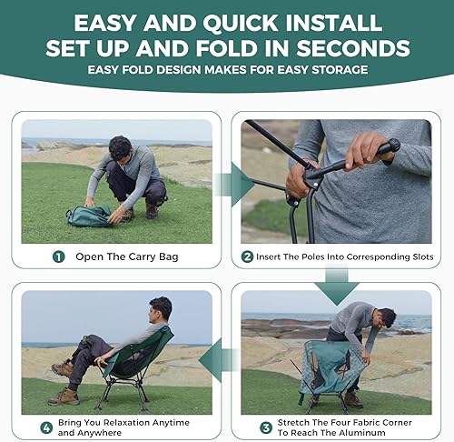 Miniatura 9 de ATEPA UFO3.0 - Silla de camping para mochilero, ultraligera, extra ancha, cómoda, sillas plegables de 330 libras, resistente, portátil, hexagonal,