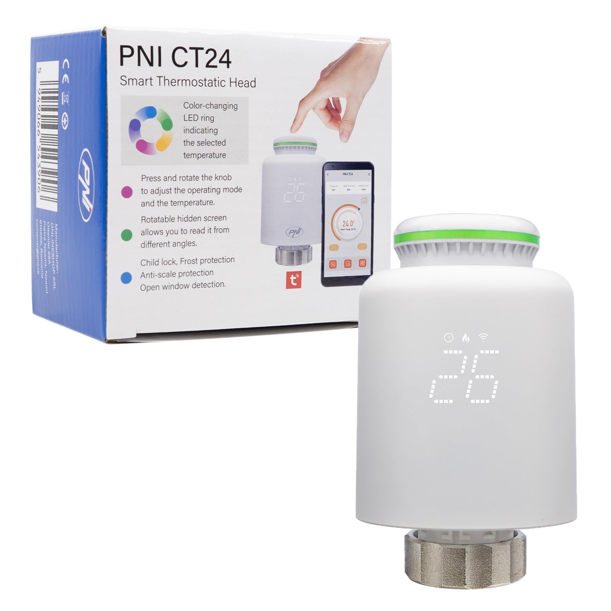 PNI Tuya Smart Mobile - Testina termostatica CT24 per radiatore, colore: bianco