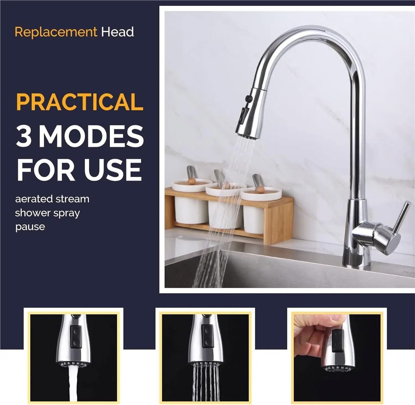 Aérateur de robinet extractible de 2 m G1/2 - Tête de pulvérisation de cuisine et de salle de bain - Buse de rechange de haute qualité pour un meilleur débit d'eau et une efficacité améliorés