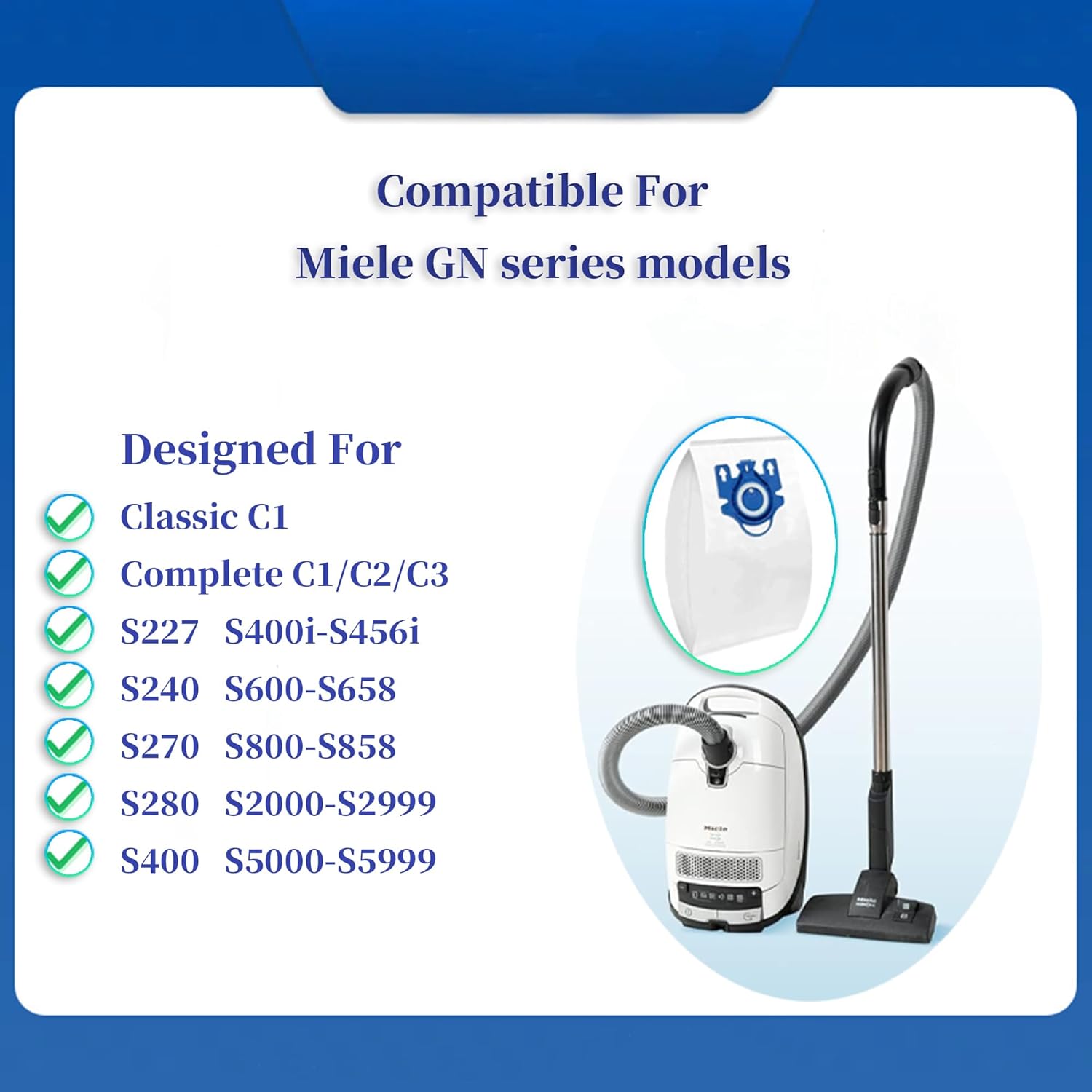 30Pack 3D Airclean Replacement Bags Compatible with Miele GN Series - Fit for Classic C1/Complete C1/C2/C3 & S2/S5/S8/S400 Vacuum Cleaners