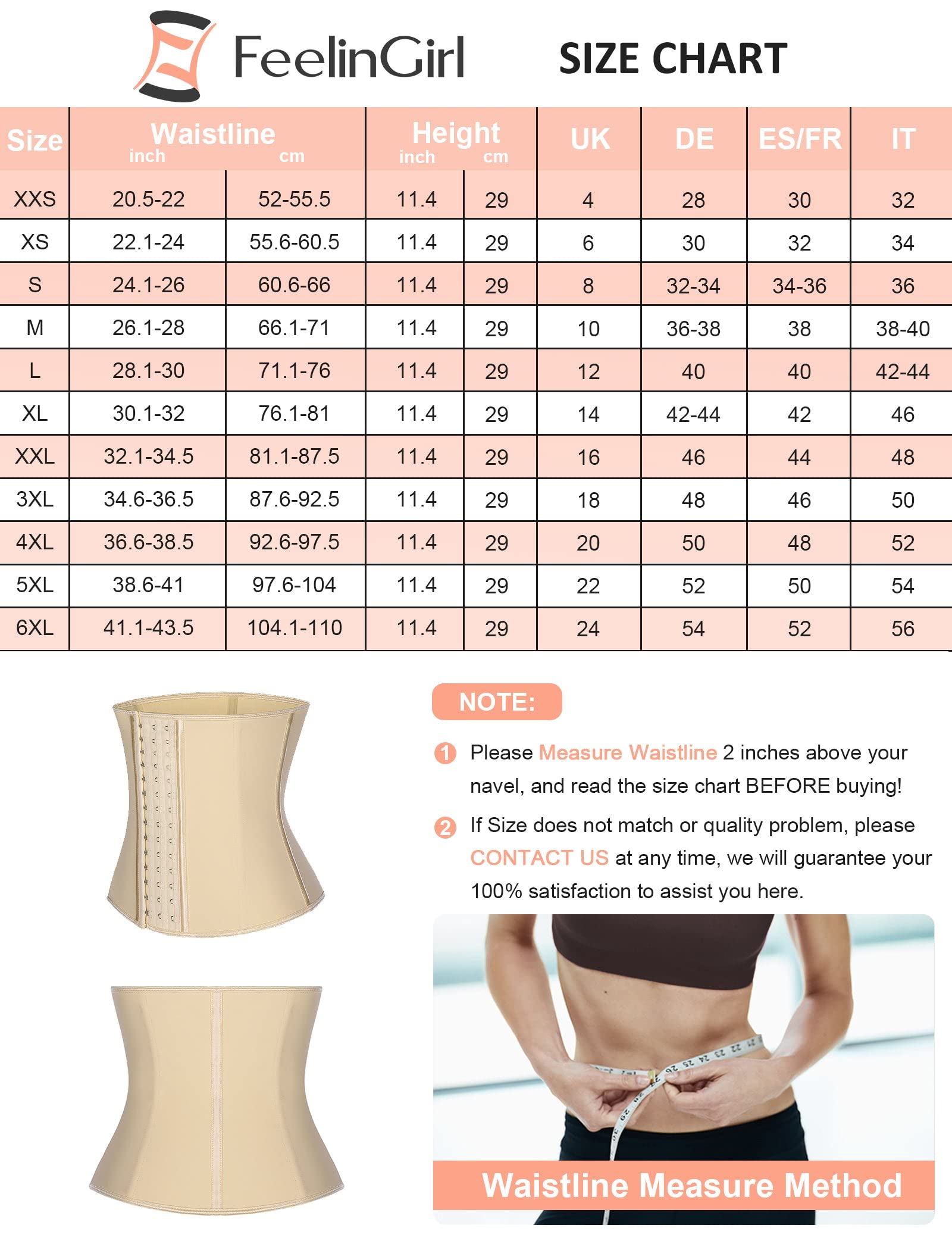 FeelinGirl Faja para Gimnasio Látex Corsé de Entrenamiento para Mujer Faja Lumbar Fitness y Ejercicio 9 Aceros Deshuesados con Ganchos
