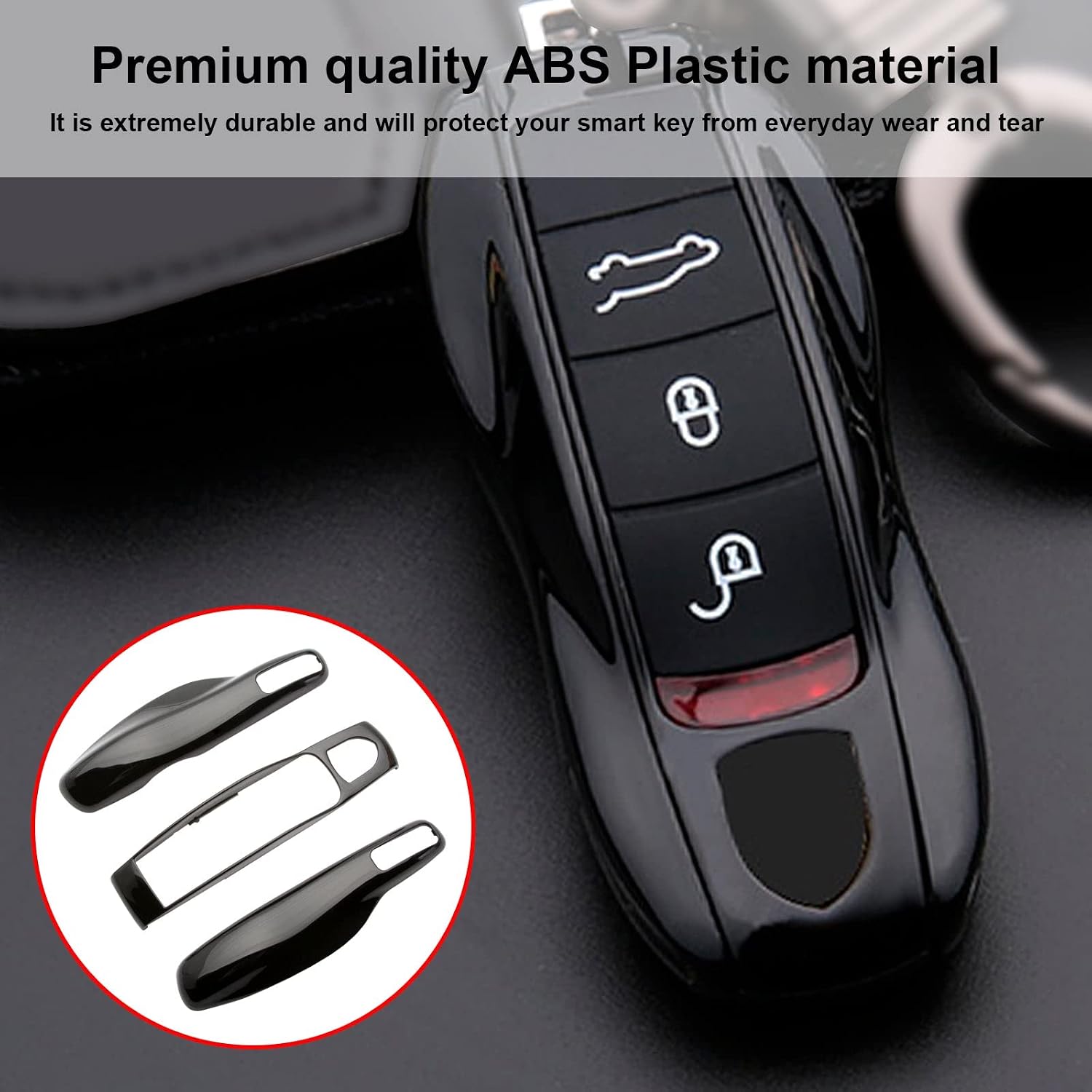 x xotic tech Black Key Fob Cover Smart Remote Shell Case, 3 pcs Set Full Protection, Compatible with Porsche Boxster Cayman 981 Carrera 911 991 918 Spyder Macan Cayenne Panamera image 5