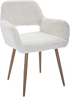 KCC Faux Fur Desk Chair for Teens - Mid-Century Modern Comfy Armchair, Breathable Furry Seat, Wood-Look Metal Legs, White Vanity Makeup Office Chair