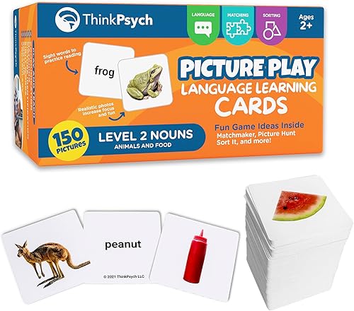 ThinkPsych Tarjetas flash de sustantivos de nivel 2 | 150 tarjetas con imágenes para terapia del habla y materiales de aprendizaje de autismo |