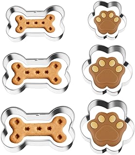 Dog Cookie Cutter,6 Pcs Stainless Steel Biscuit Cutters Bone and Dog Footprints Cookie Cutters Set Dog Theme Party Cookie ...