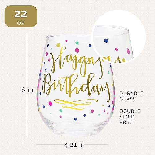 Miniatura 7 de Your Dream Party Shop Copa de vino de feliz cumpleaños, 22 onzas, sin tallo con impresión dorada, regalo para adultos y mujeres, tazas de feliz