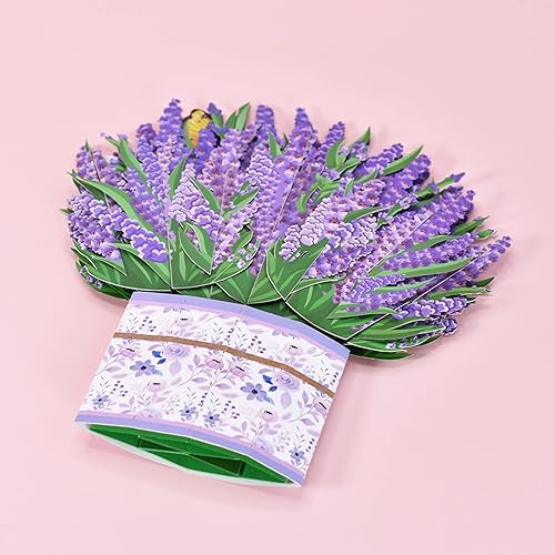Miniatura 5 de CERSLIMO Ramo de flores desplegables, tarjetas desplegables para mamá, profesora, amiga, ramo de flores de lavanda 3D para siempre, tarjetas de