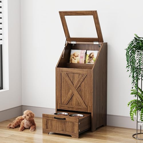 Miniatura 3 de Estación de alimentación para perros, gabinete de almacenamiento de alimentos para perros, estación de alimentación para mascotas con 2 cuencos