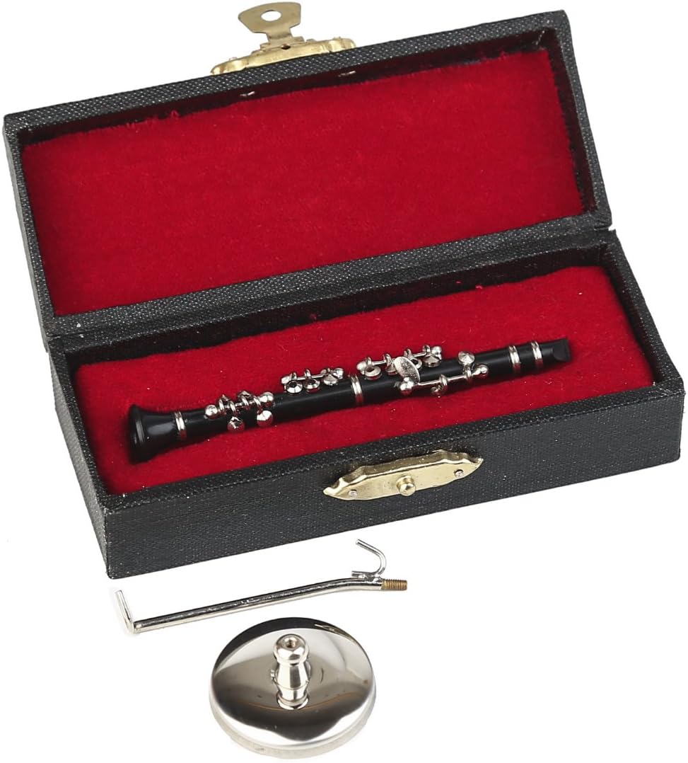 Dselvgvu Miniature Clarinet with Stand and Case Mini Musical Instrument Clarinet Replica Collectible Figurines Dollhouse Accessories Model Home Decoration Display Ornament (3.11") - Image 5